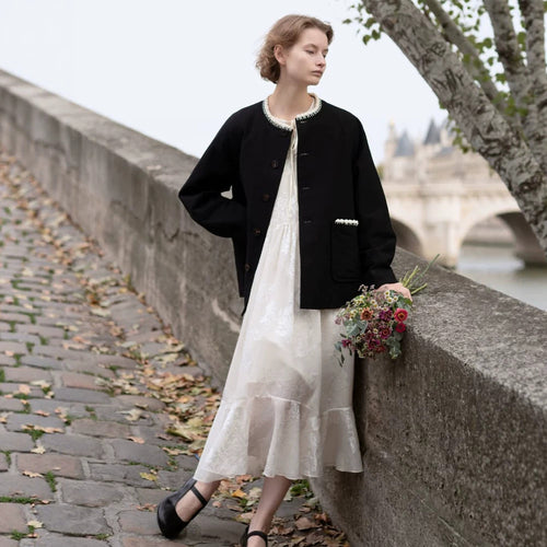 Ladies Boxy Short Jacket with Decorative Trim and Applied Pockets Amarae