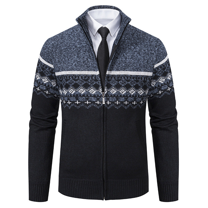 Men's knit jacket with high collar and Norwegian pattern Lune London