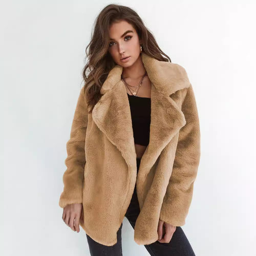 Cozy fleece coat for women with classic lapel Amarae