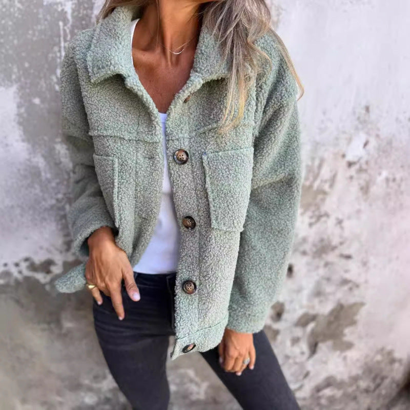 Ladies Wave Teddy jacket with practical pockets Lune London