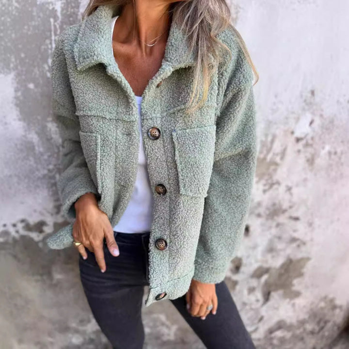 Ladies Wave Teddy jacket with practical pockets Lune London