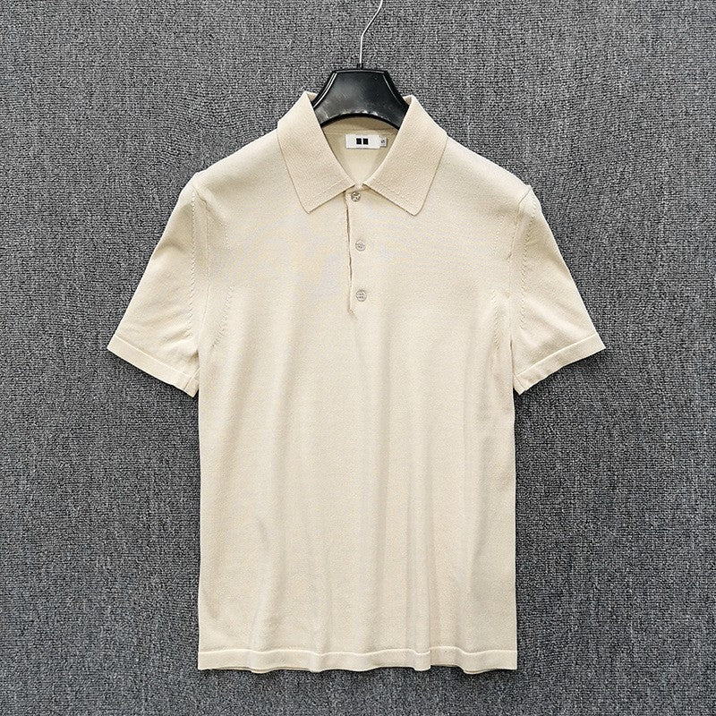 Men's Fine Knit Polo Shirt with Short Sleeves and Fine Button Placket Amarae