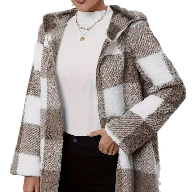Plaid pattern teddy jacket for women Lune London