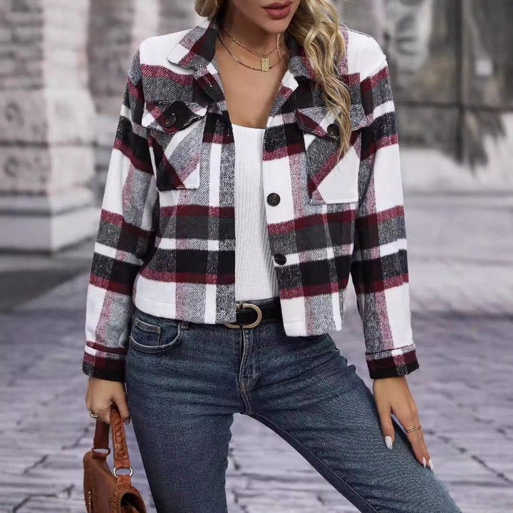 Ladies Checked Flannel Jacket with Pockets Amarae
