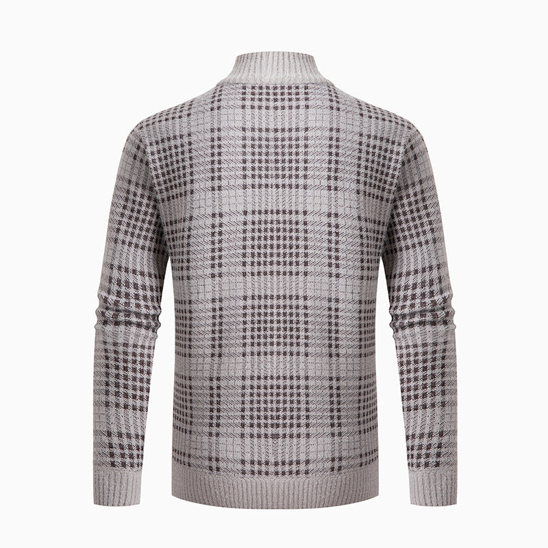 Elegant knit jacket for men with a modern check pattern and a high collar Lune London