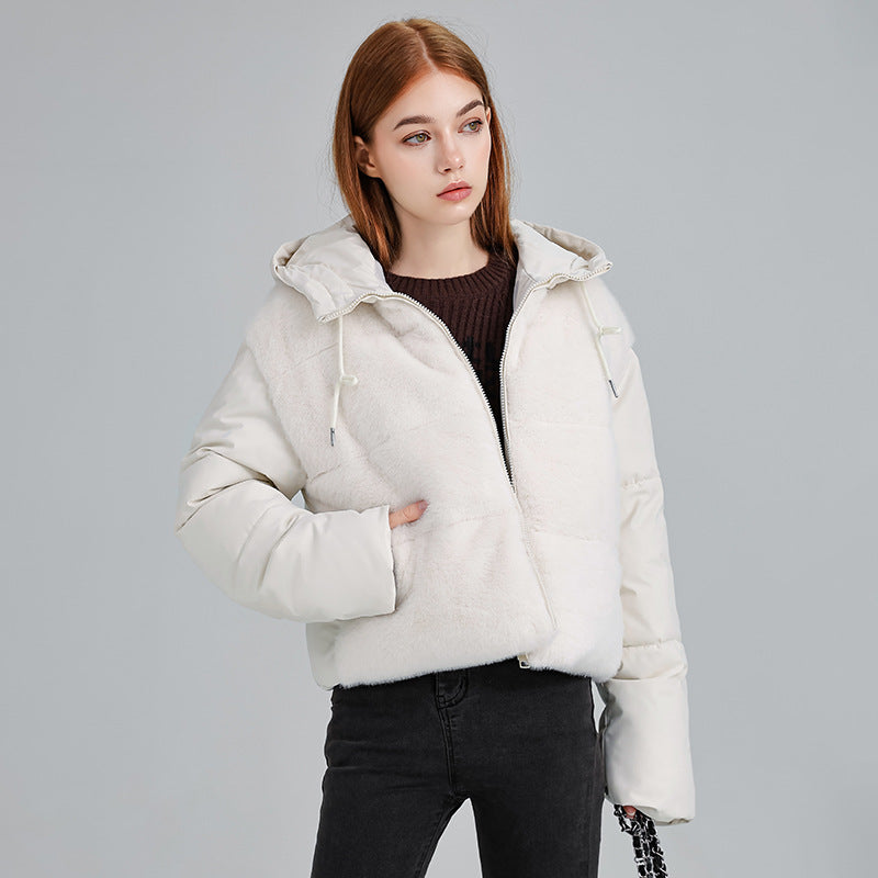 Stylish women's quilted jacket lined with hood and luxurious faux fur Lune London