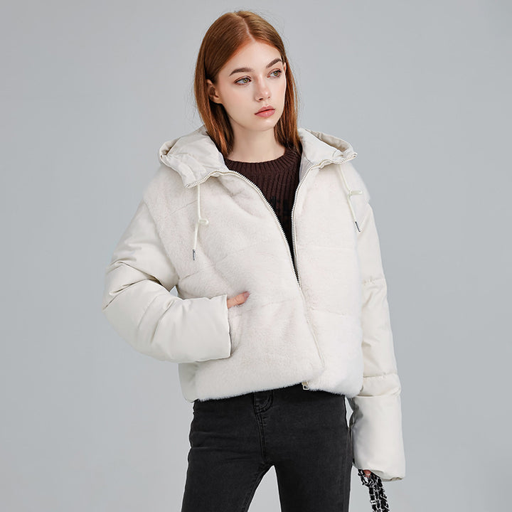 Stylish women's quilted jacket lined with hood and luxurious faux fur Lune London