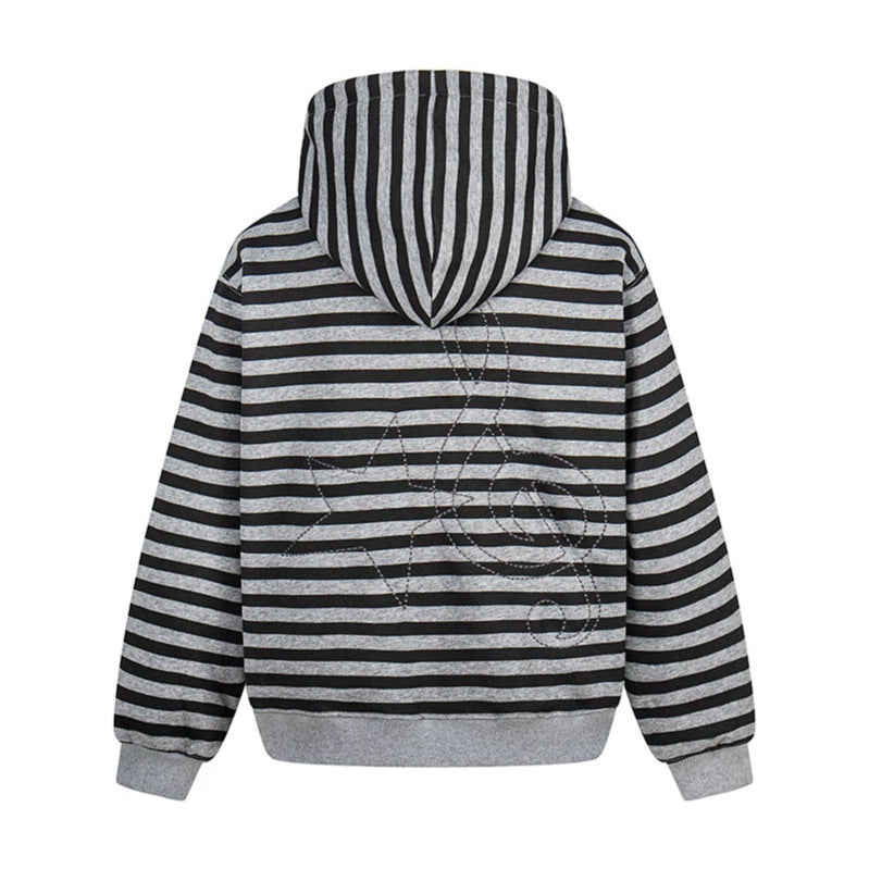 Women's oversized striped hooded sweatshirt jacket with full-length zipper and typographic front print Amarae