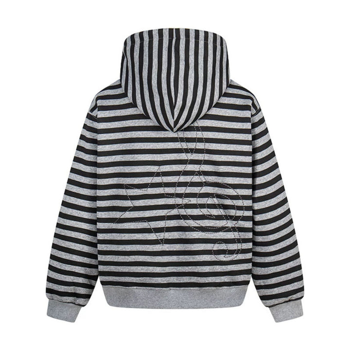Women's oversized striped hooded sweatshirt jacket with full-length zipper and typographic front print Amarae