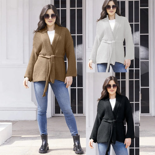Women Chunky Knit Cardigan with Belt and Loose Fit Amarae