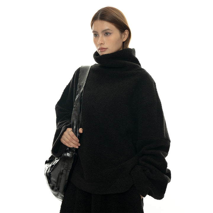 Women Cozy Oversized Teddy Sweater with High Roll Neck Amarae