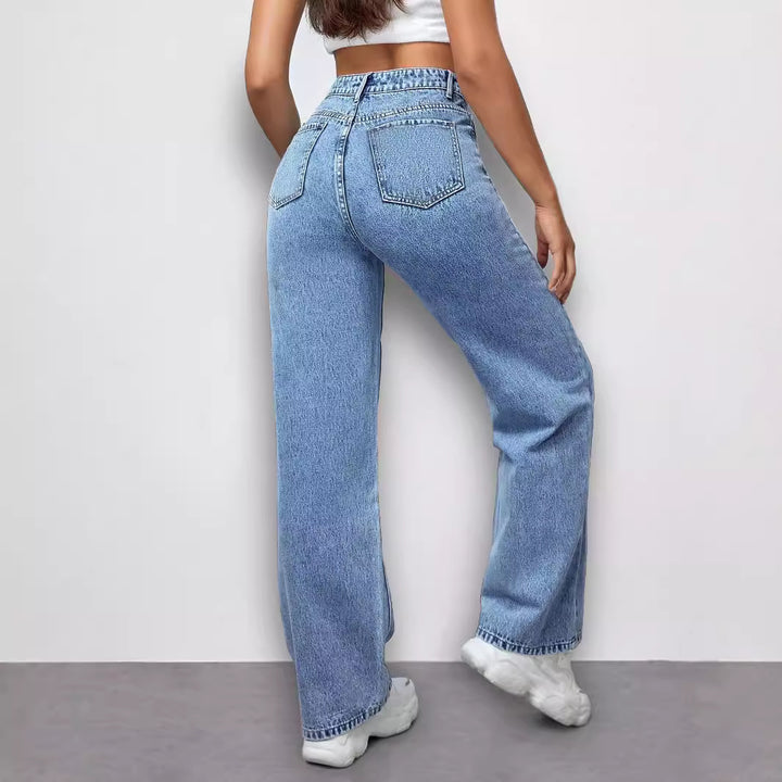 Ladies High-Waist Loose-Fit Denim Pants with Side Butterfly Print Amarae