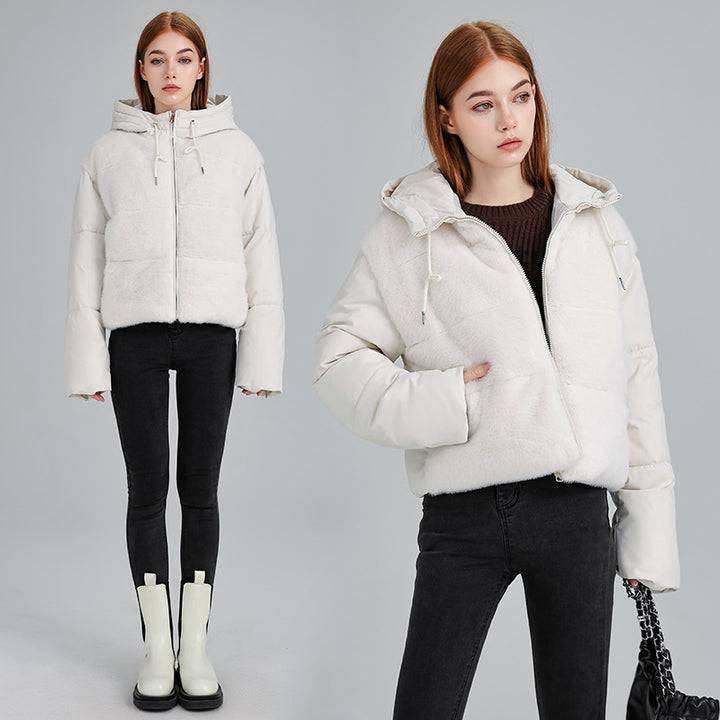 Stylish women's quilted jacket lined with hood and luxurious faux fur Lune London