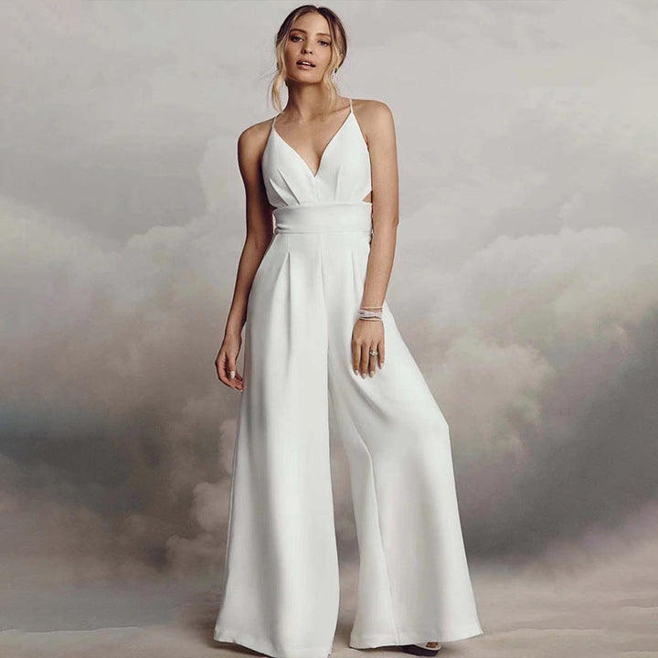 Women's Jumpsuit with Elegant V-Neck and Flowing Leg Lune London
