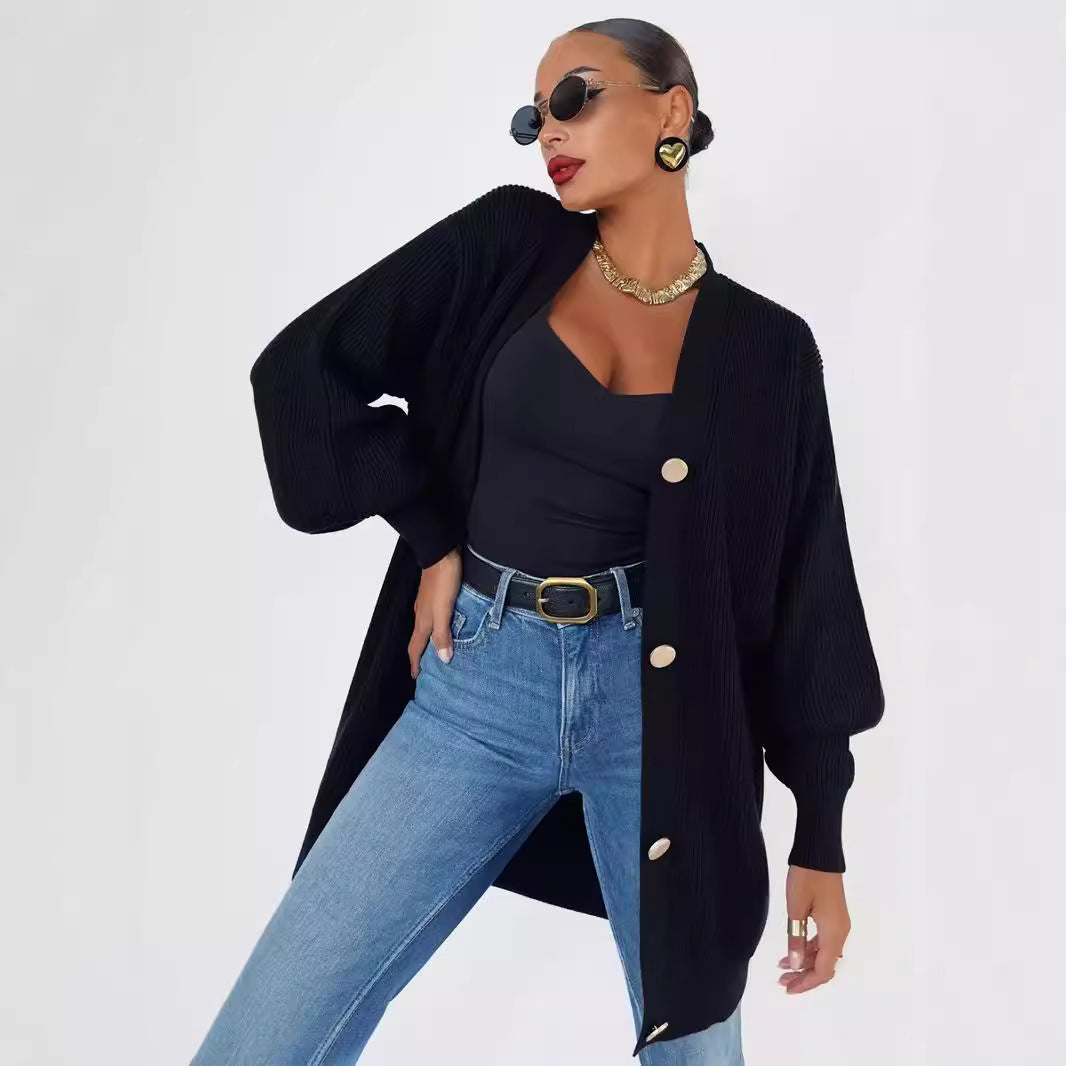 Chunky knit cardigan for women with button details Lune London