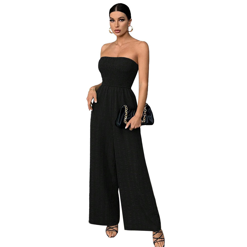 Combinaison décontractée pour femmes avec design dénudé des épaules et haut élastique Chic & Stil