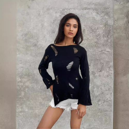 Pull en tricot pour femmes avec un design décontracté et effiloché Amarael