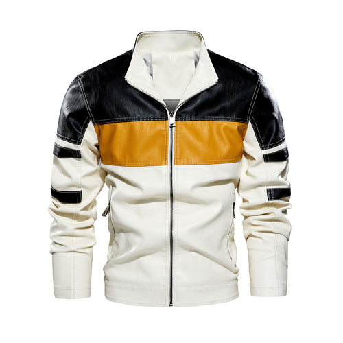 Men's biker jacket in faux leather with contrasting color panels Amarae