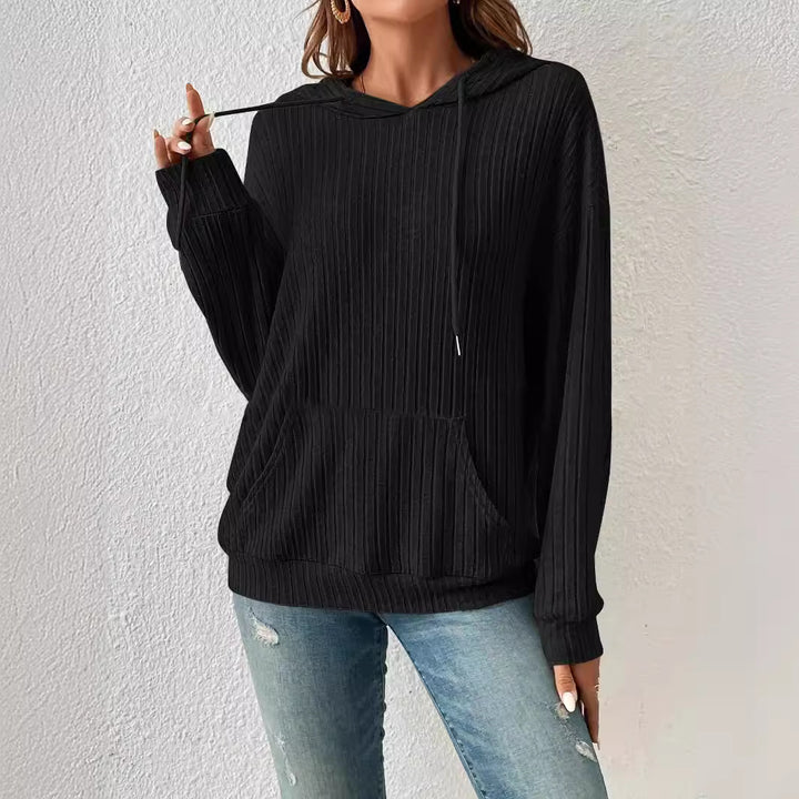 Casual hooded sweatshirt for women in fine ribbed knit Lune London
