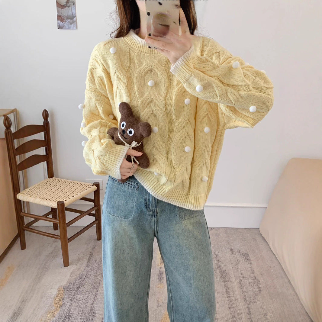 Pull surdimensionné en tricot épais pour femmes avec un motif en câble décontracté et des appliqués ludiques Chic & Stil