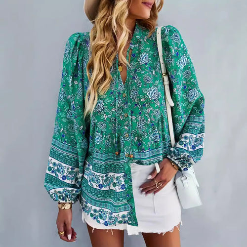 Woman blouse with colorful floral pattern and puff sleeves Amarae