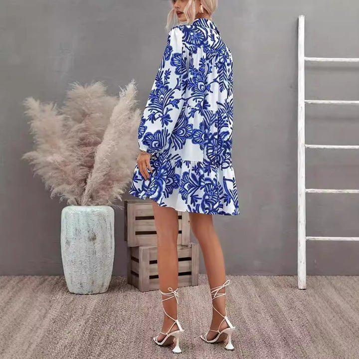 Shirt dress for women with voluminous skirt and floral pattern Lune London