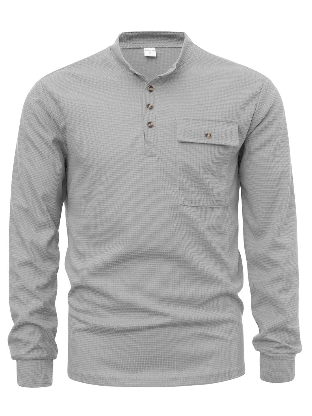 Men's long sleeve Henley shirt with structured design and practical chest pocket Lune London