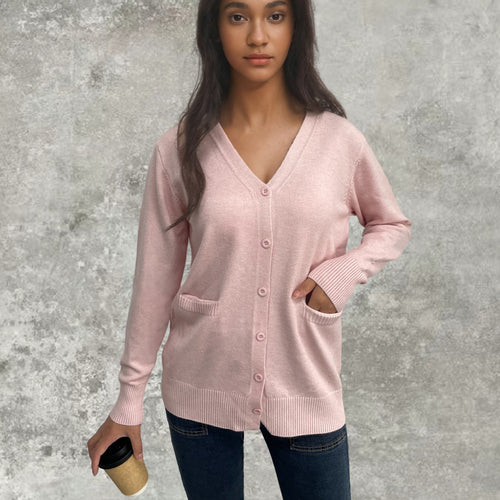 Casual knit jacket for women with integrated pockets and elegant button design Amarael