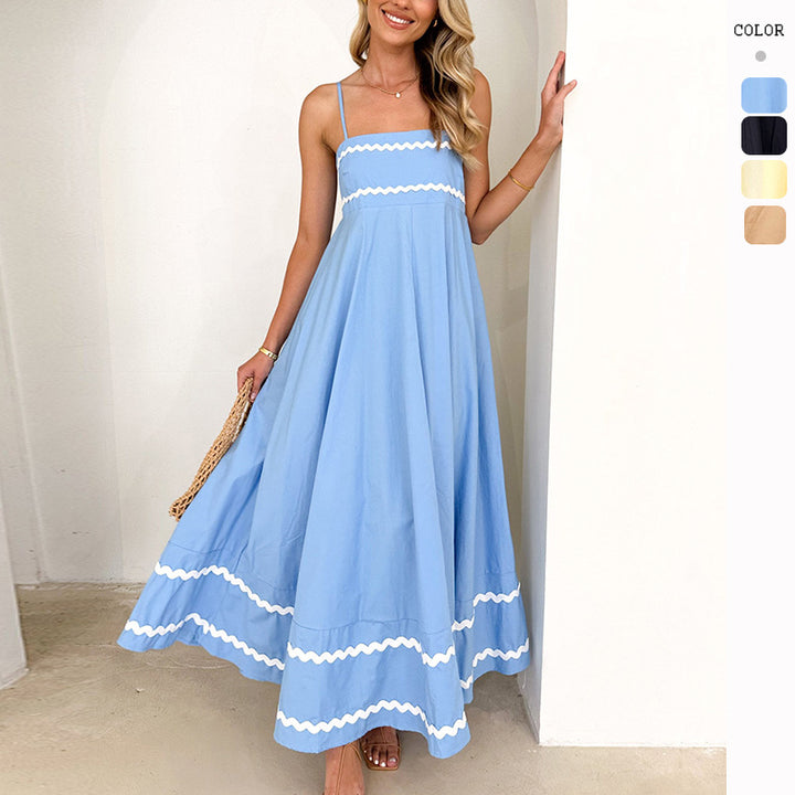 Women's airy long dress with delicate ruffle details and adjustable spaghetti straps Lune London