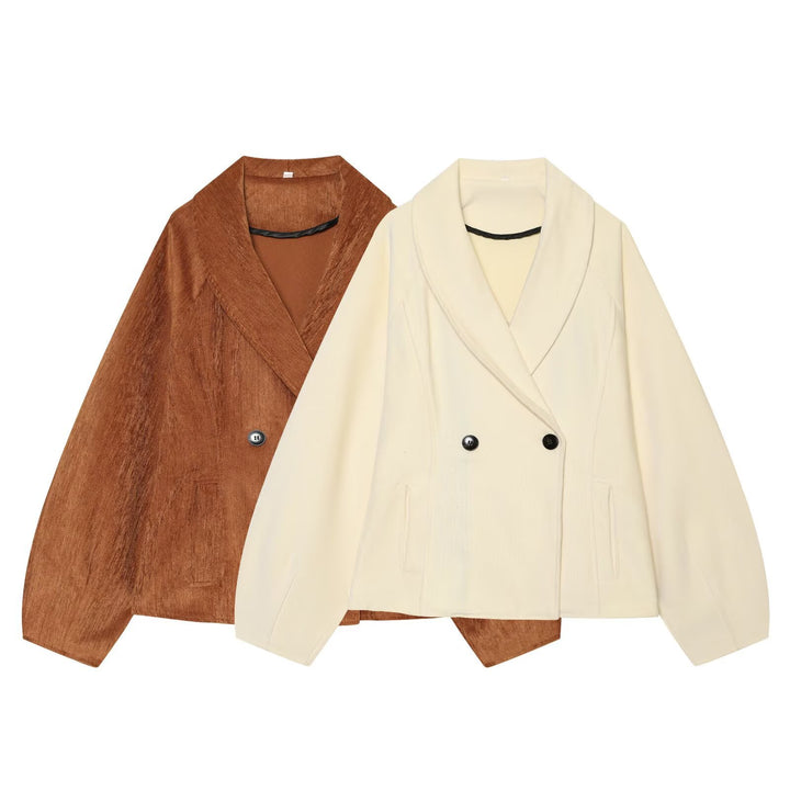 Women’s Short Blazer with Shawl Collar and Double-Breasted Button Placket Amarae