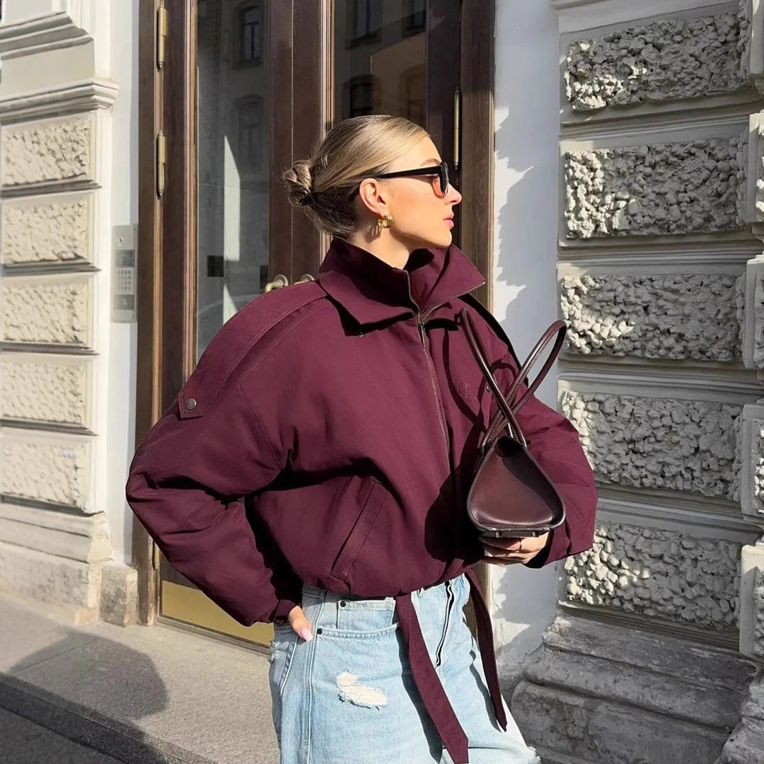 Sporty transitional jacket for women with trendy collar and elastic waist Lune London