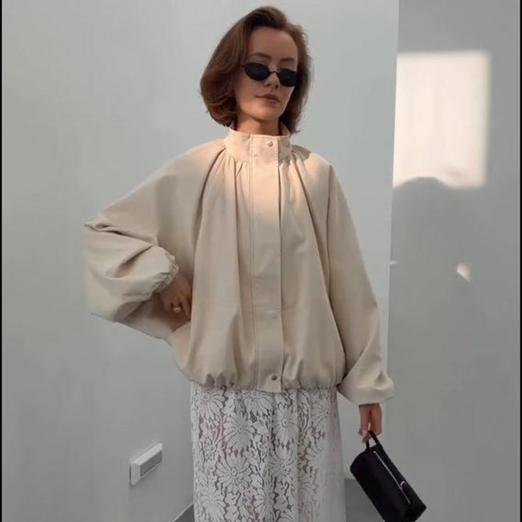Women's Oversized Blouson Jacket with Stand-Up Collar and Volume Sleeves Amarae