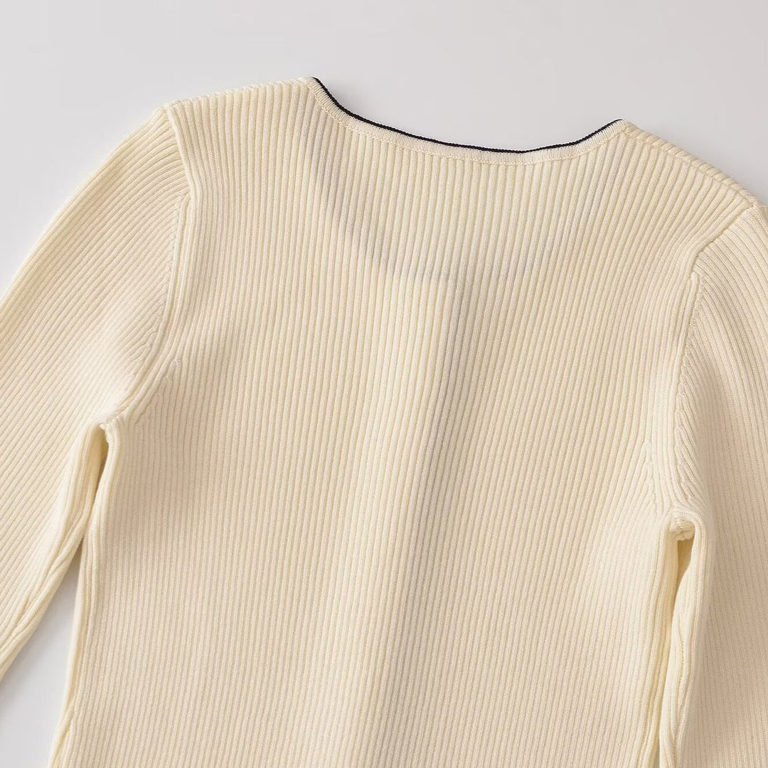 Women's fine ribbed cardigan with concealed button placket and contrast edge Amarae