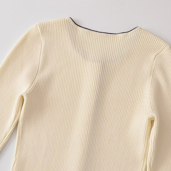 Women's fine ribbed cardigan with concealed button placket and contrast edge Amarae
