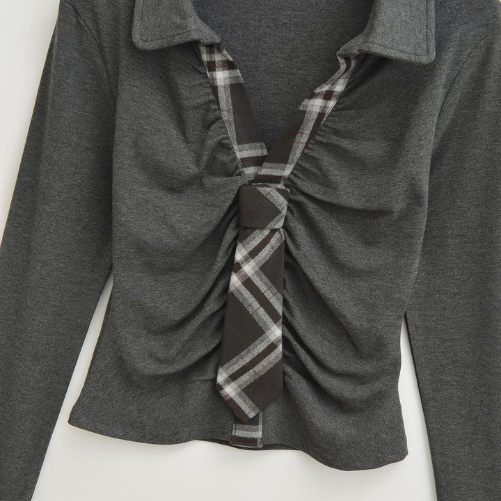 Long sleeve t-shirt for women with an elegant draped design and a tie-shaped neckline Lune London