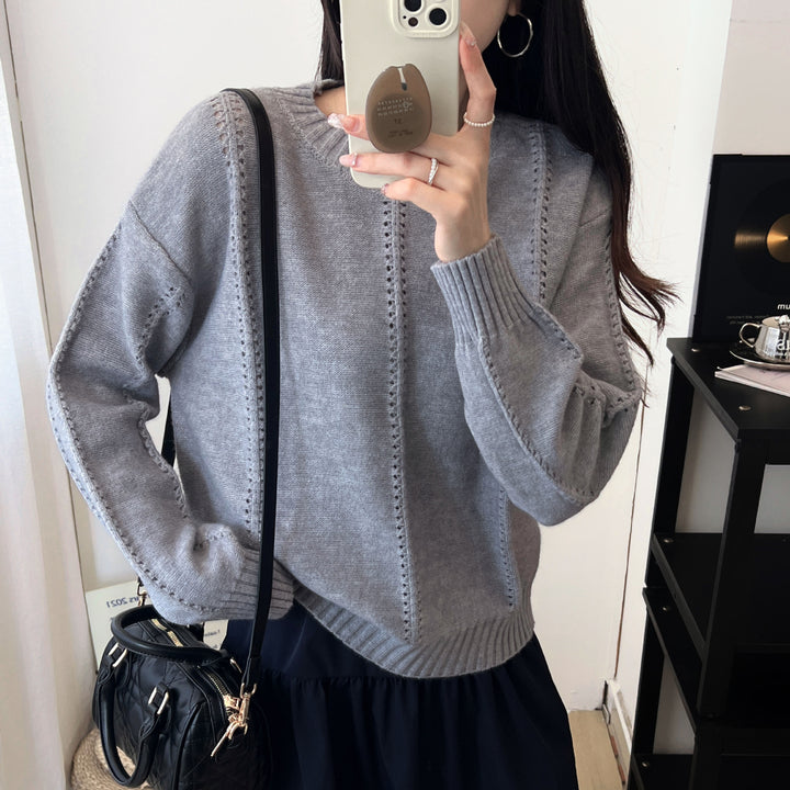 Pull en tricot épais pour femmes avec des détails structurels modernes et une coupe décontractée Chic & Stil