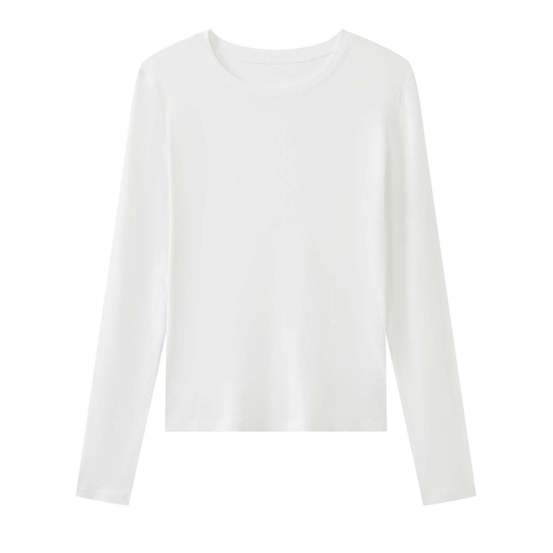 Women's figure-hugging long-sleeve shirt with round neckline made of fine cotton jersey Amarae