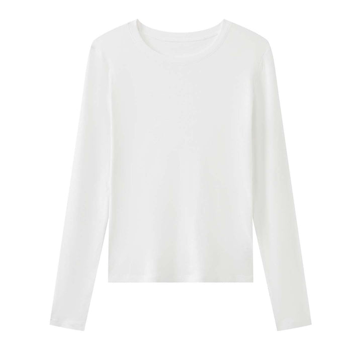 Women's figure-hugging long-sleeve shirt with round neckline made of fine cotton jersey Amarae