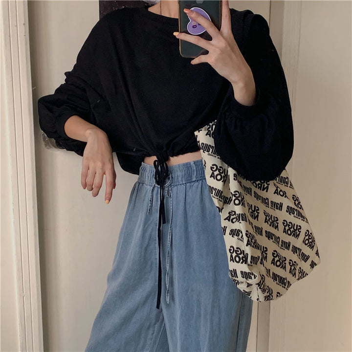 Women Cropped Sweatshirt with innovative drawstring and oversized sleeves Lune London