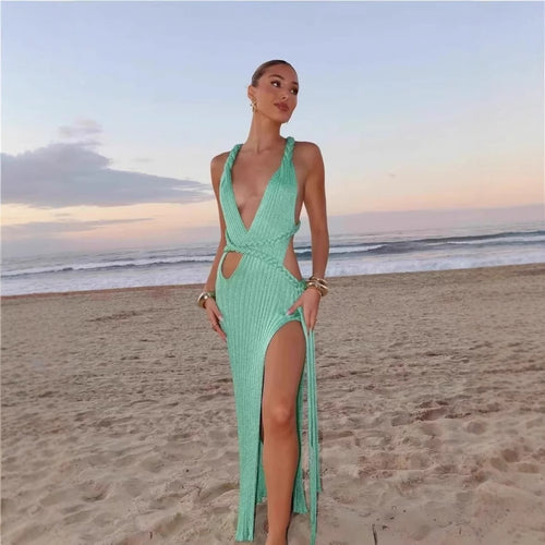 Maxi dress for women with woven detail on the back and elastic waist Amarae