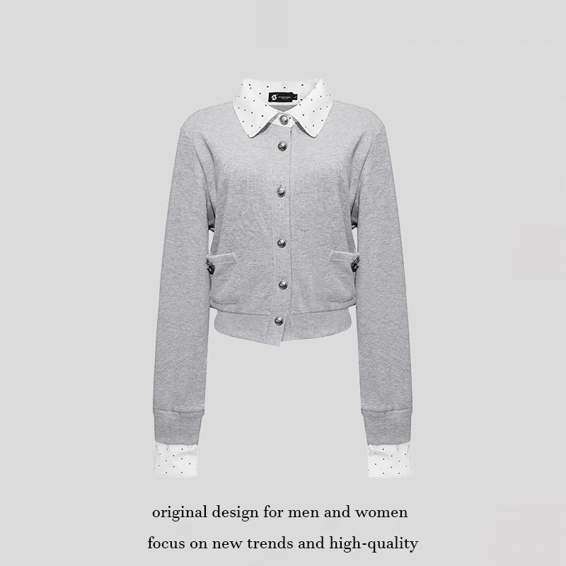 Women's button sweatshirt jacket with inserted shirt collar and cuffs Amarae