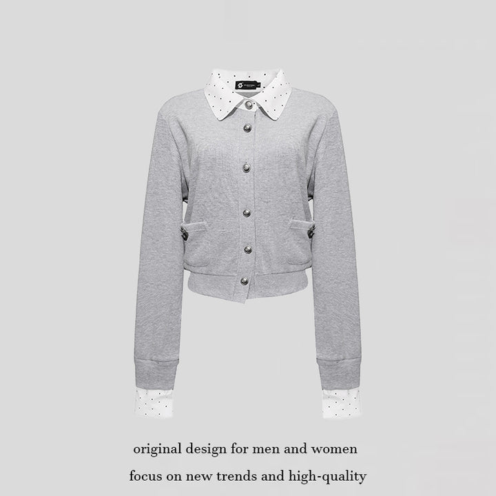 Women's button sweatshirt jacket with inserted shirt collar and cuffs Amarae