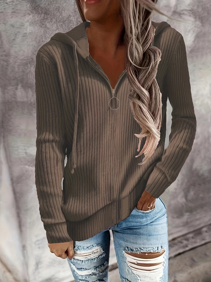 Casual zip-up hooded sweatshirt for women with textured ribbed pattern Lune London