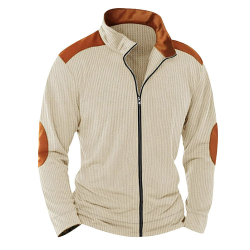Quilted jacket for men with high collar and leather applications Amarae