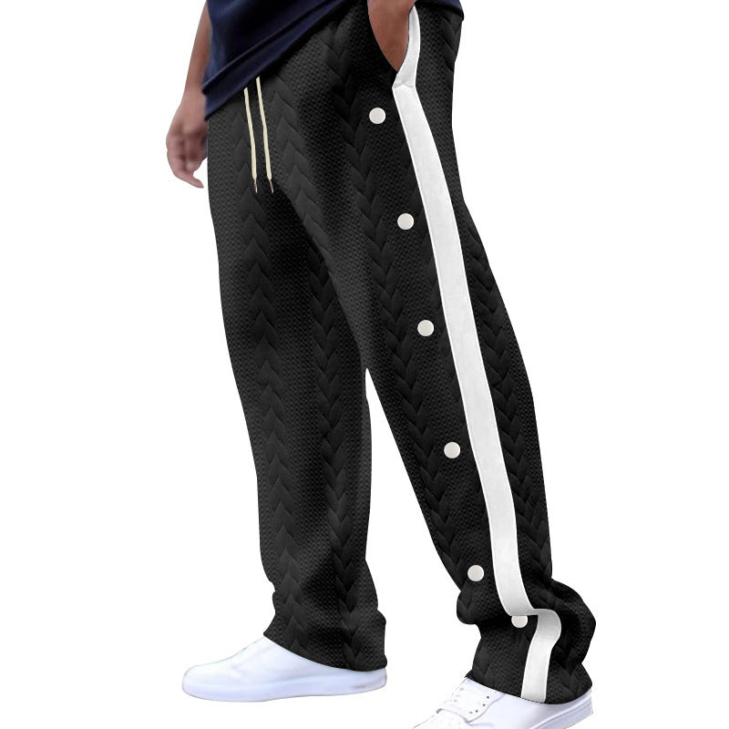 Men's breathable jogger pants with side snap buttons and unique knit design Lune London