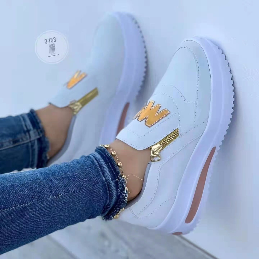 Lune London Women's Slip-On Casual Sneakers with Zipper Detail
