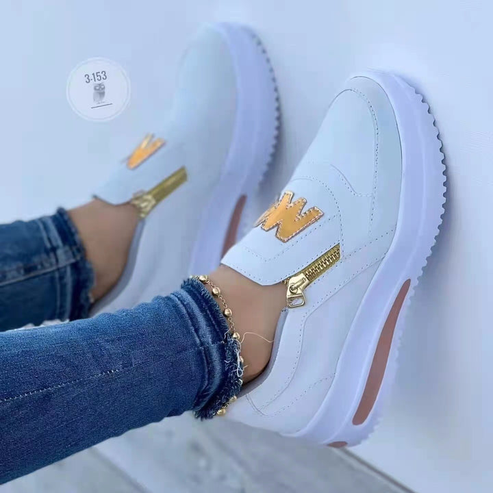 Lune London Women's Slip-On Casual Sneakers with Zipper Detail