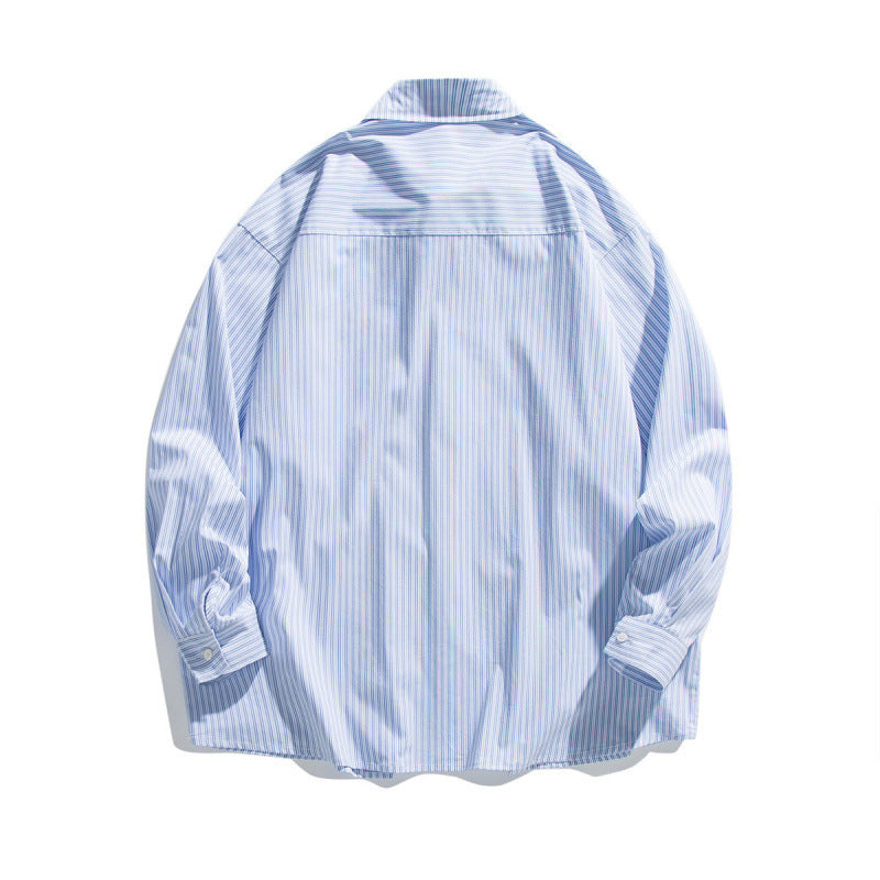 Men's Oversized Cotton Shirt with Fine Stripes and Chest Pocket Amarae