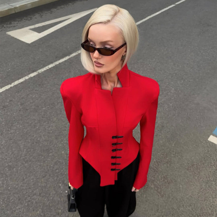 Ladies Tailored Stand Collar Blazer with Corset Tailoring Amarae