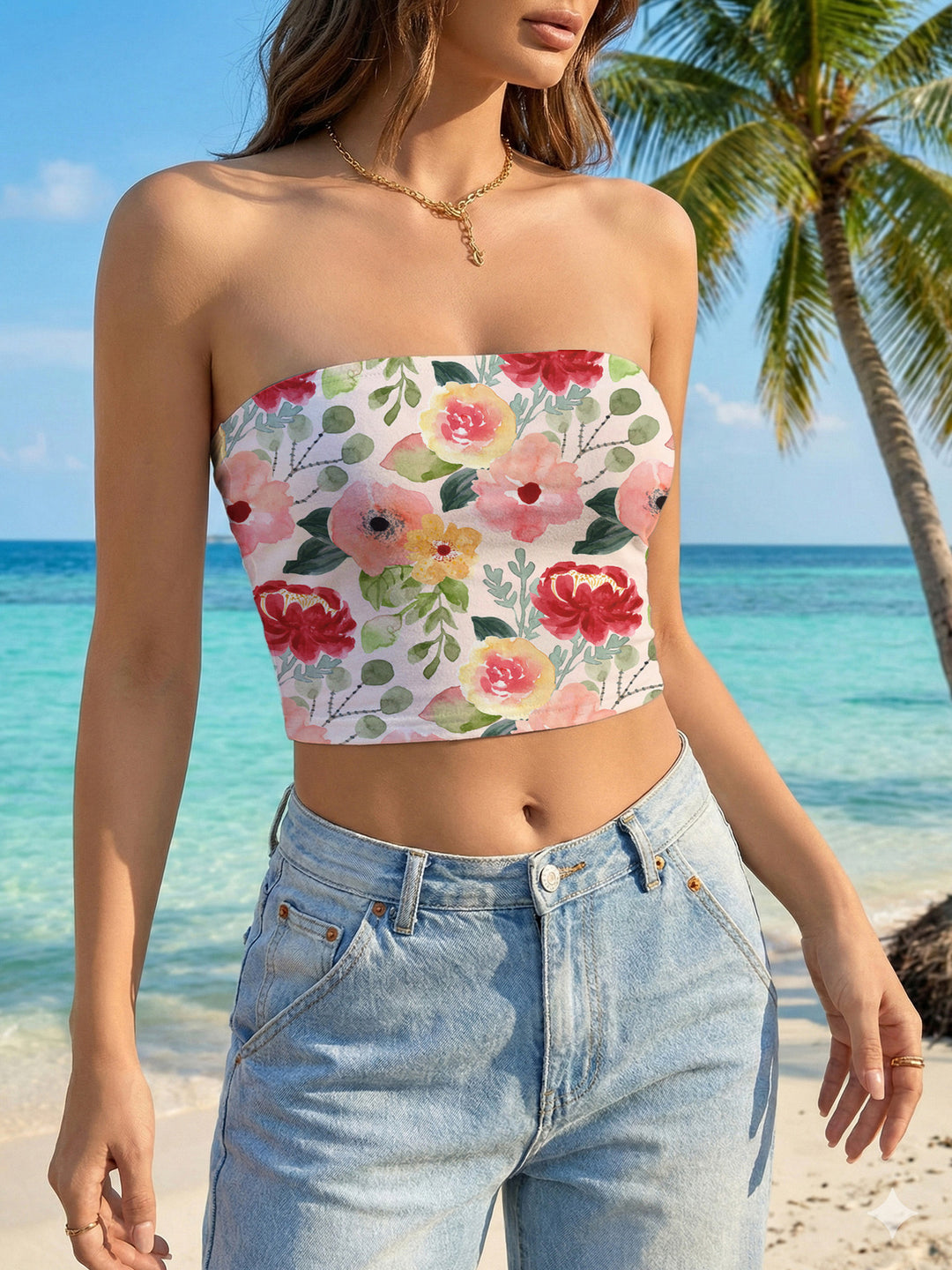 Women's bandeau top with tropical pattern Lune London